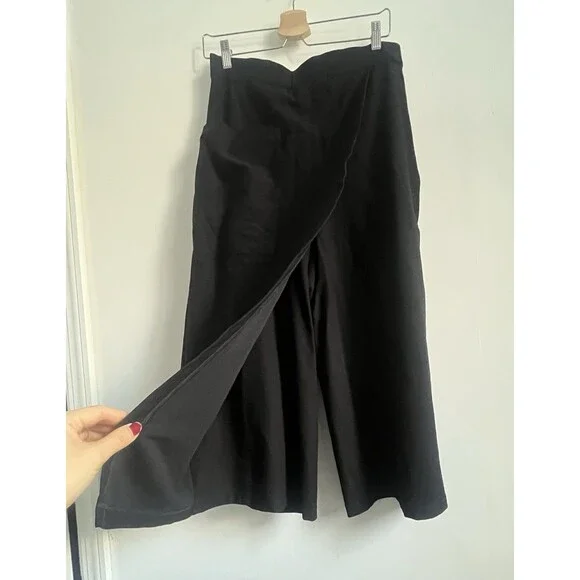 Eileen Fisher Cropped Faux Wrap Front Pants Black Sz M Classic Minimalist - Picture 2 of 7